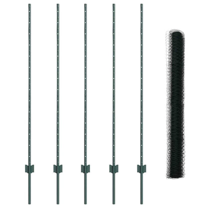 Hexagonal Fence with Post 10 x 1.4 m PVC-Coated Steel Green