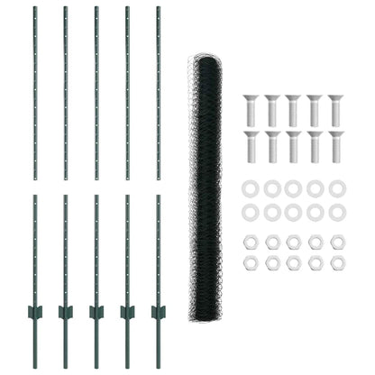 Hexagonal Fence with Post 10 x 1.4 m PVC-Coated Steel Green