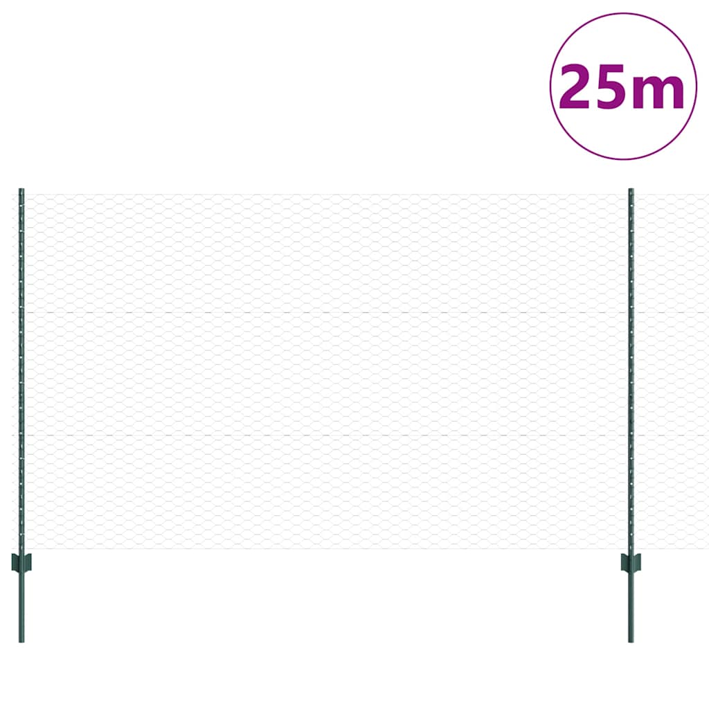 Hexagonal Fence with Post 10 x 1.4 m PVC-Coated Steel Green