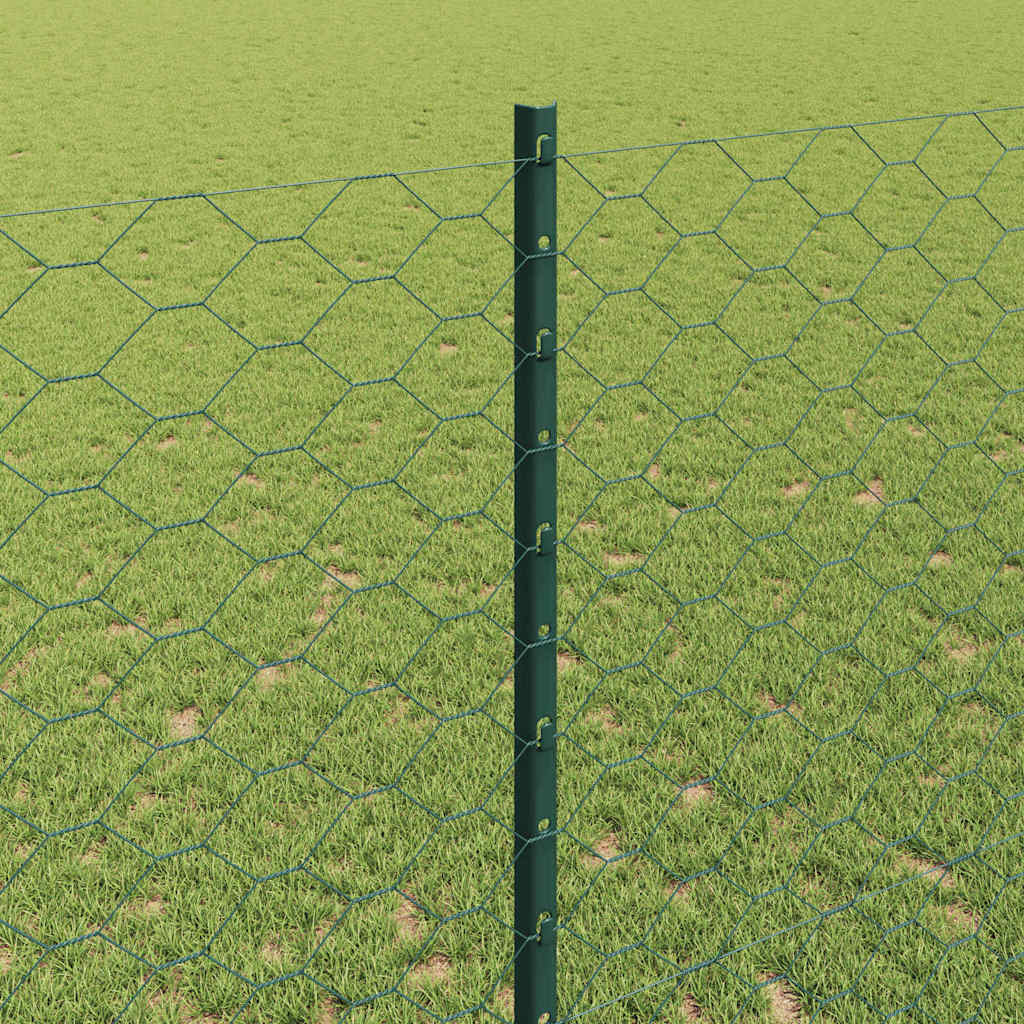 Hexagonal Fence with Post 10 x 1.4 m PVC-Coated Steel Green