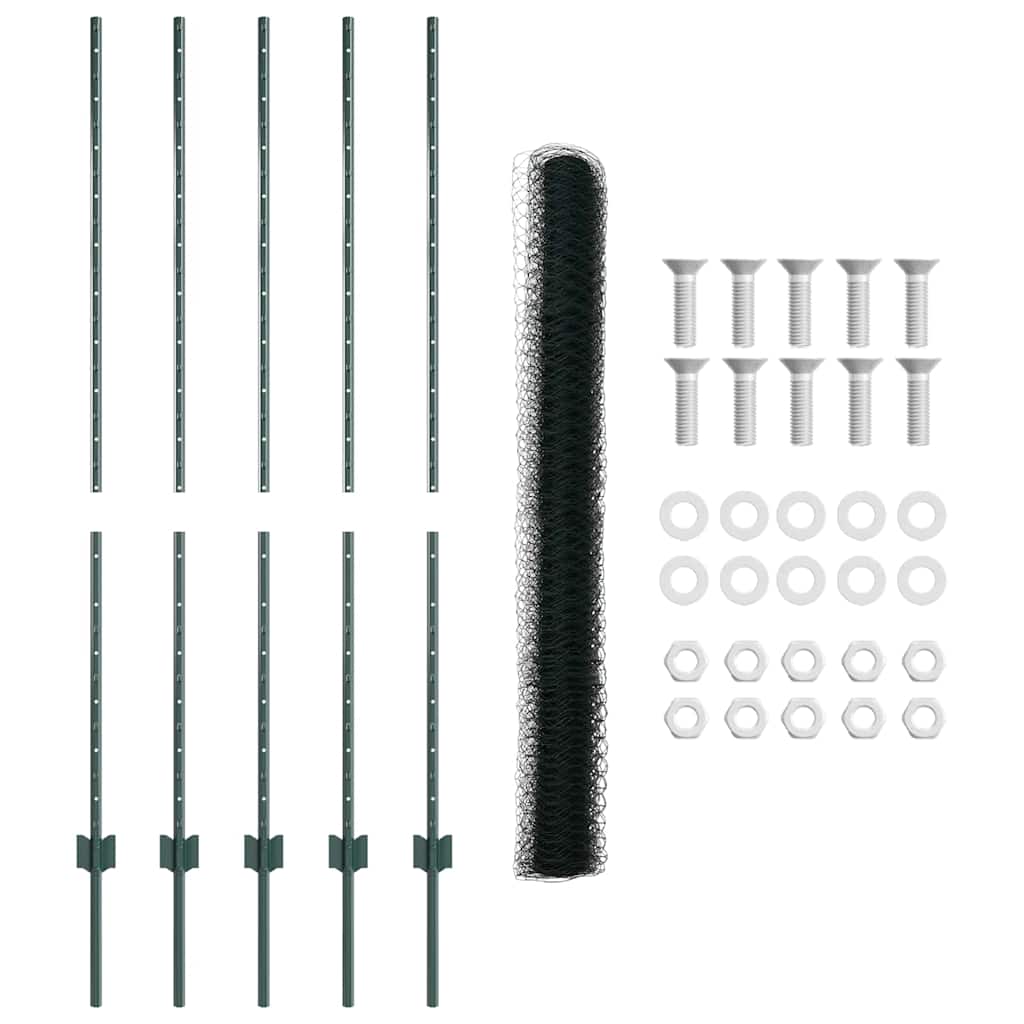 Hexagonal Fence with Post 10 x 1.4 m PVC-Coated Steel Green