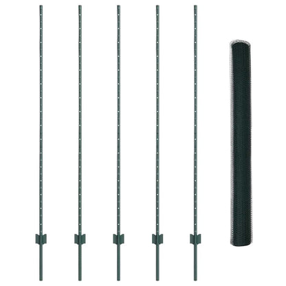 Hexagonal Fence with Post 10 x 1.6 m PVC-Coated Steel Green
