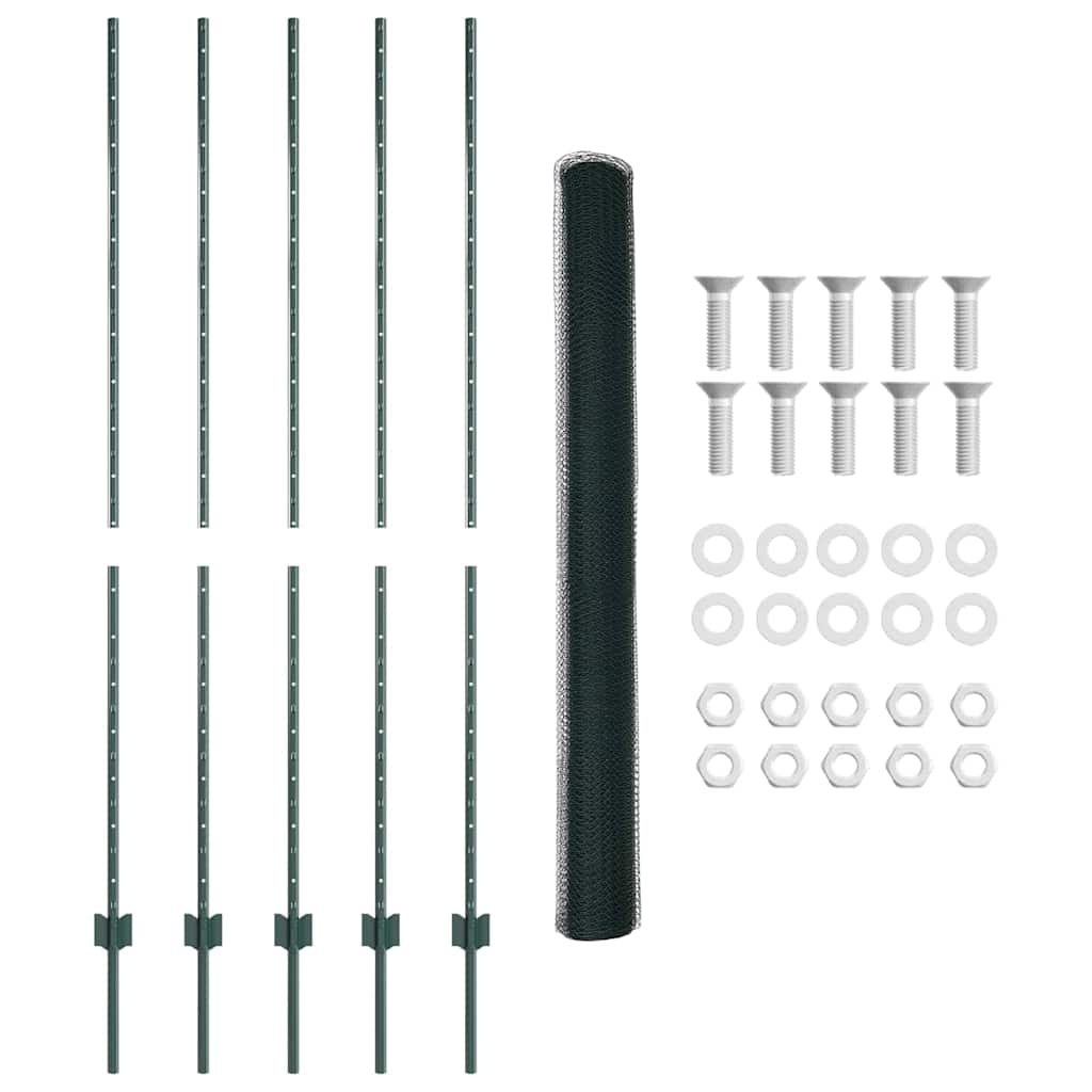 Hexagonal Fence with Post 10 x 1.6 m PVC-Coated Steel Green
