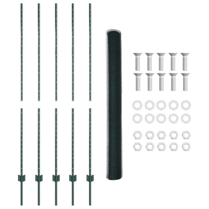Hexagonal Fence with Post 10 x 1.6 m PVC-Coated Steel Green