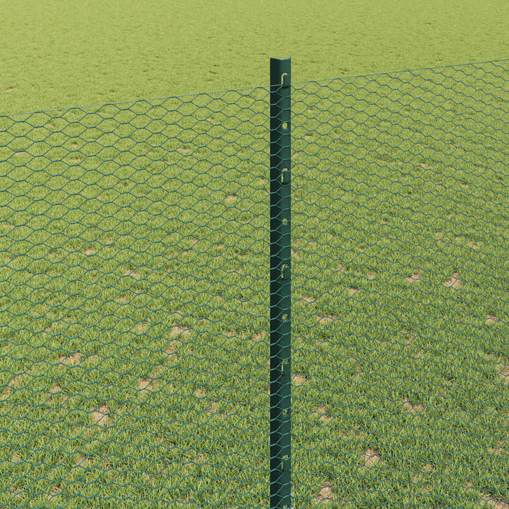 Hexagonal Fence with Post 10 x 1.6 m PVC-Coated Steel Green