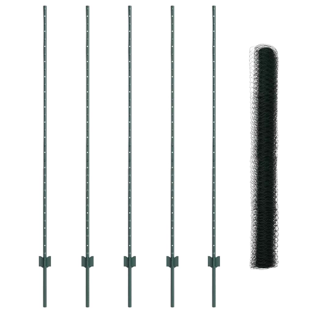 Hexagonal Fence with Post 10 x 1.6 m PVC-Coated Steel Green