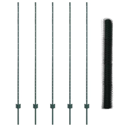 Hexagonal Fence with Post 10 x 1.6 m PVC-Coated Steel Green
