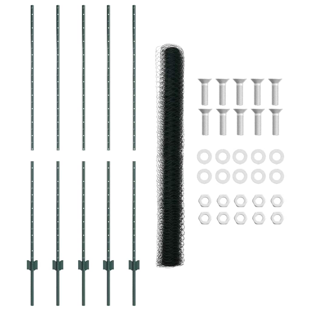 Hexagonal Fence with Post 10 x 1.6 m PVC-Coated Steel Green