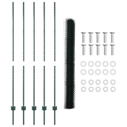 Hexagonal Fence with Post 10 x 1.6 m PVC-Coated Steel Green