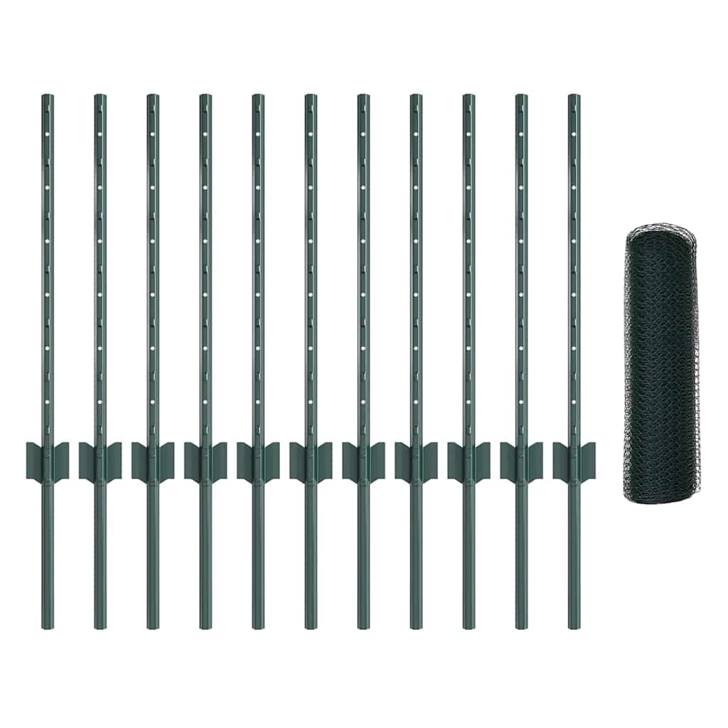 Hexagonal Fence with Post 25 x 0.5 m PVC-Coated Steel Green