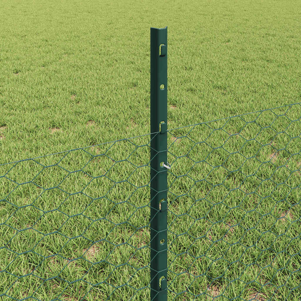 Hexagonal Fence with Post 25 x 0.5 m PVC-Coated Steel Green