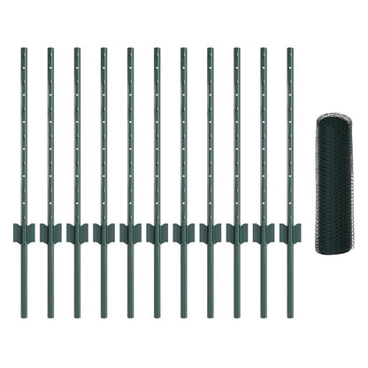 Hexagonal Fence with Post 25 x 0.5 m PVC-Coated Steel Green