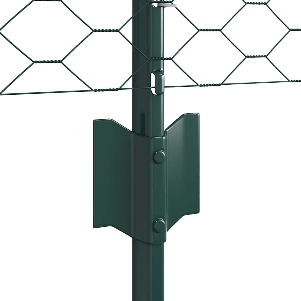 Hexagonal Fence with Post 25 x 0.5 m PVC-Coated Steel Green