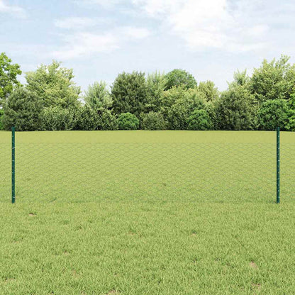 Hexagonal Fence with Post 25 x 0.5 m PVC-Coated Steel Green