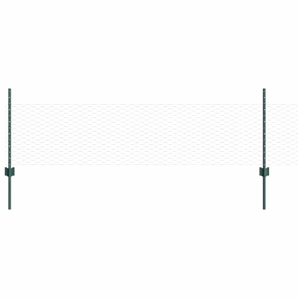 Hexagonal Fence with Post 25 x 0.5 m PVC-Coated Steel Green