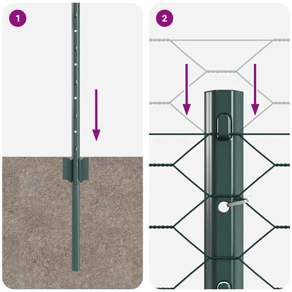 Hexagonal Fence with Post 25 x 0.5 m PVC-Coated Steel Green