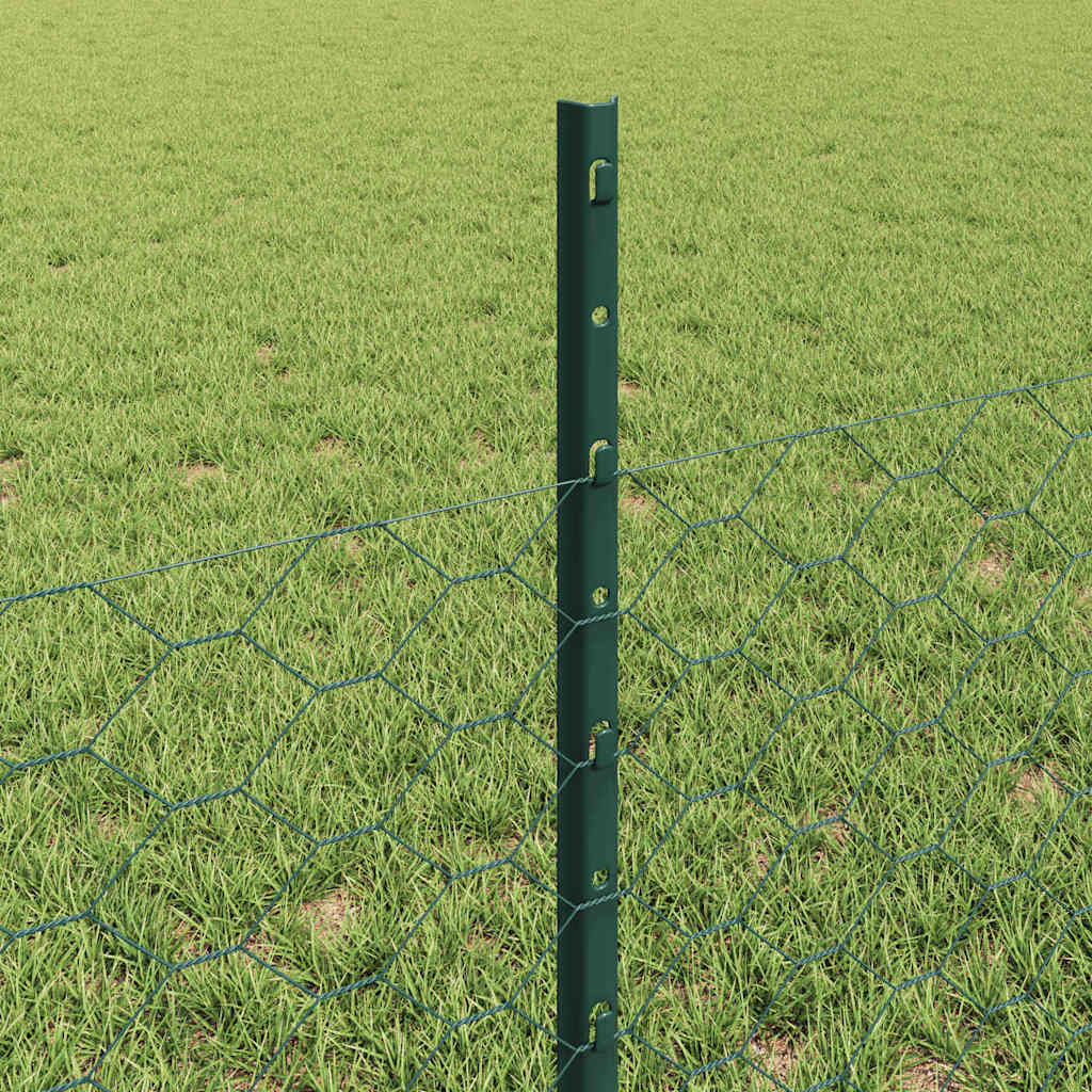 Hexagonal Fence with Post 25 x 0.5 m PVC-Coated Steel Green