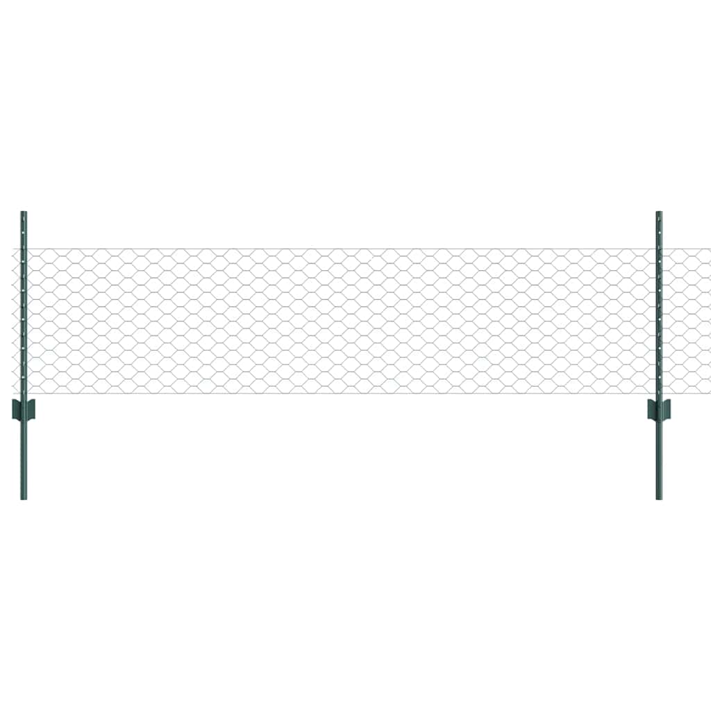 Hexagonal Fence with Post 25 x 0.5 m PVC-Coated Steel Green