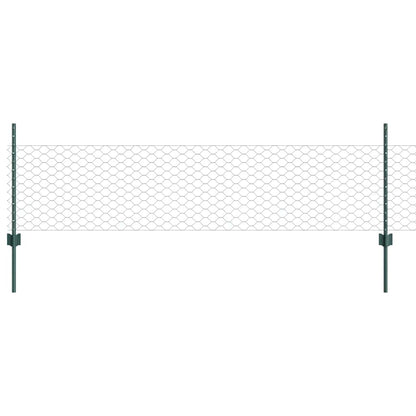 Hexagonal Fence with Post 25 x 0.5 m PVC-Coated Steel Green