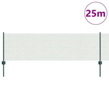 Hexagonal Fence with Post 25 x 0.6 m PVC-Coated Steel Green