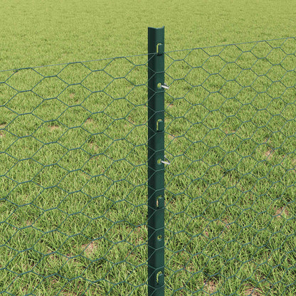 Hexagonal Fence with Post 25 x 0.6 m PVC-Coated Steel Green