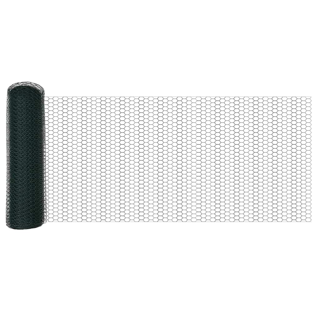 Hexagonal Fence with Post 25 x 0.6 m PVC-Coated Steel Green