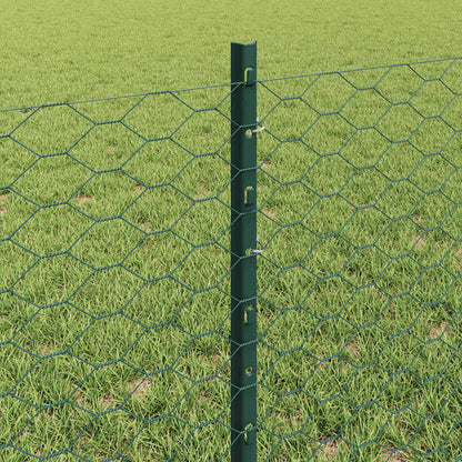 Hexagonal Fence with Post 25 x 0.6 m PVC-Coated Steel Green