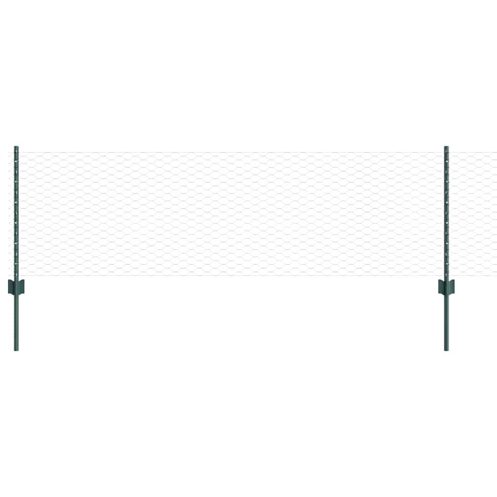 Hexagonal Fence with Post 25 x 0.6 m PVC-Coated Steel Green