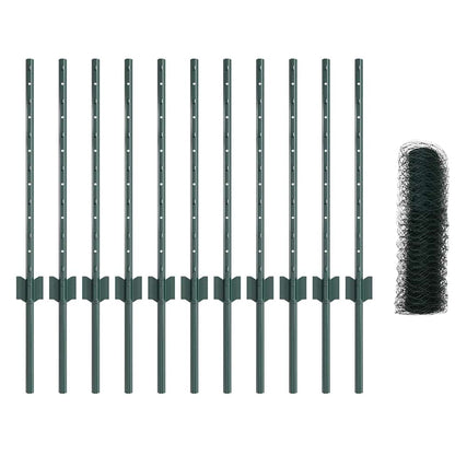 Hexagonal Fence with Post 25 x 0.6 m PVC-Coated Steel Green