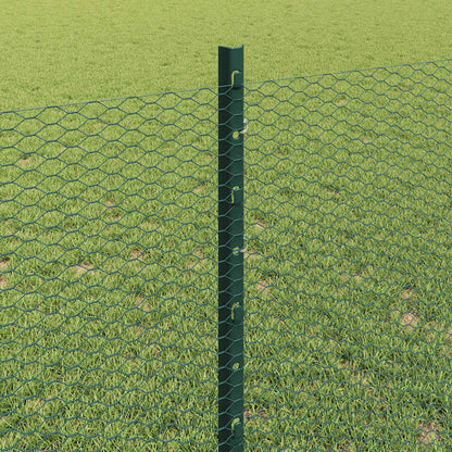 Hexagonal Fence with Post 25 x 0.8 m PVC-Coated Steel Green