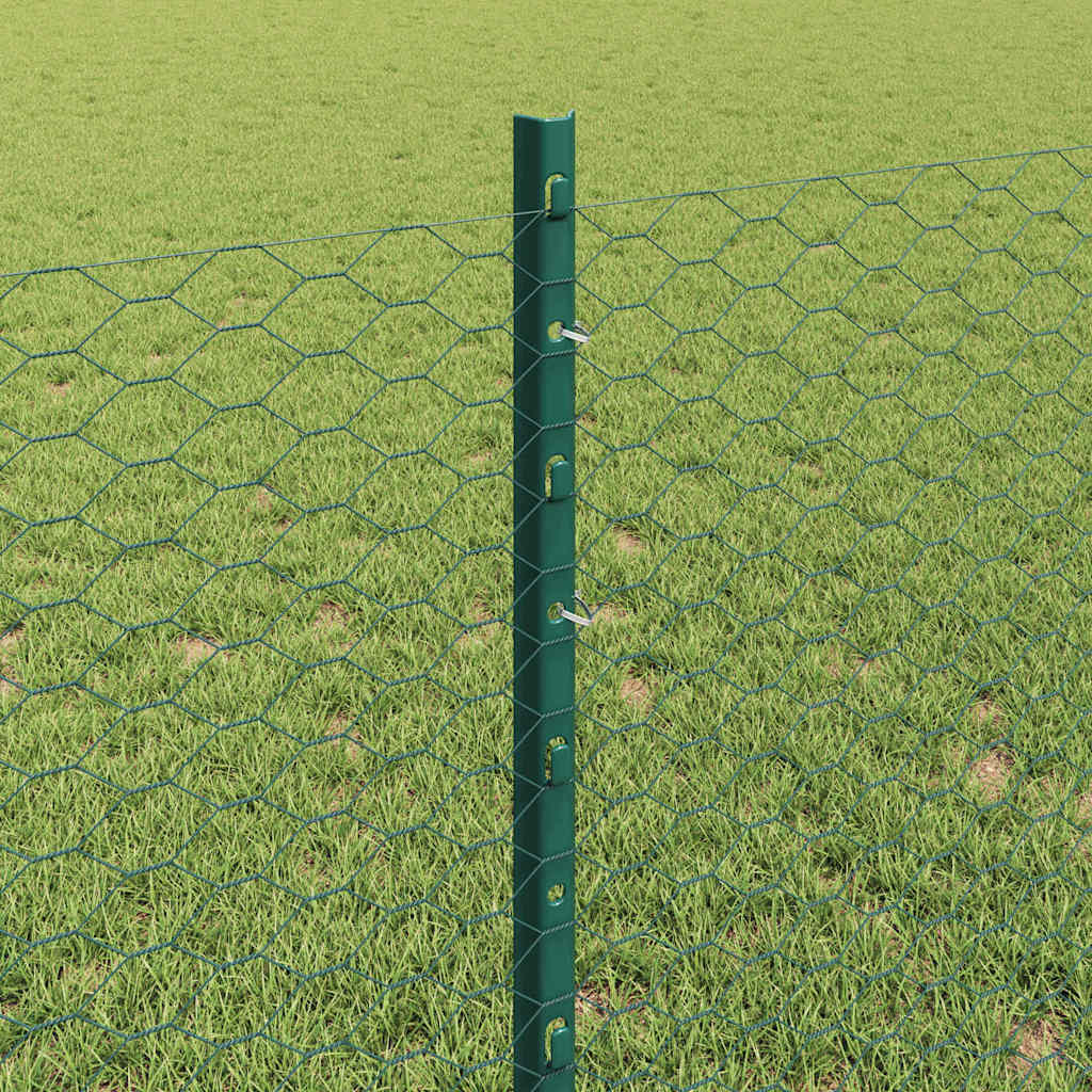 Hexagonal Fence with Post 25 x 0.8 m PVC-Coated Steel Green