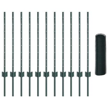 Hexagonal Fence with Post 25 x 0.8 m PVC-Coated Steel Green