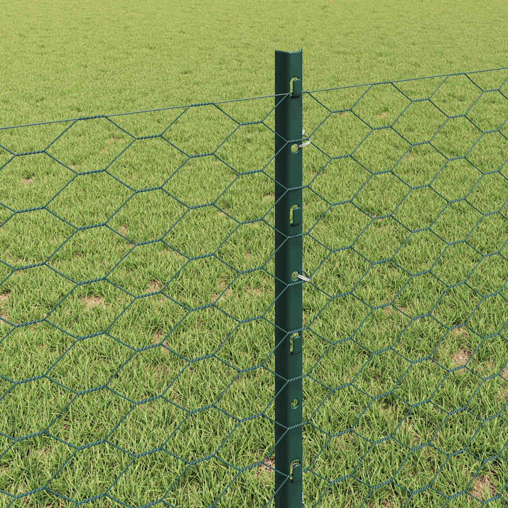 Hexagonal Fence with Post 25 x 0.8 m PVC-Coated Steel Green