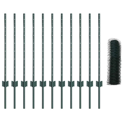 Hexagonal Fence with Post 25 x 0.8 m PVC-Coated Steel Green
