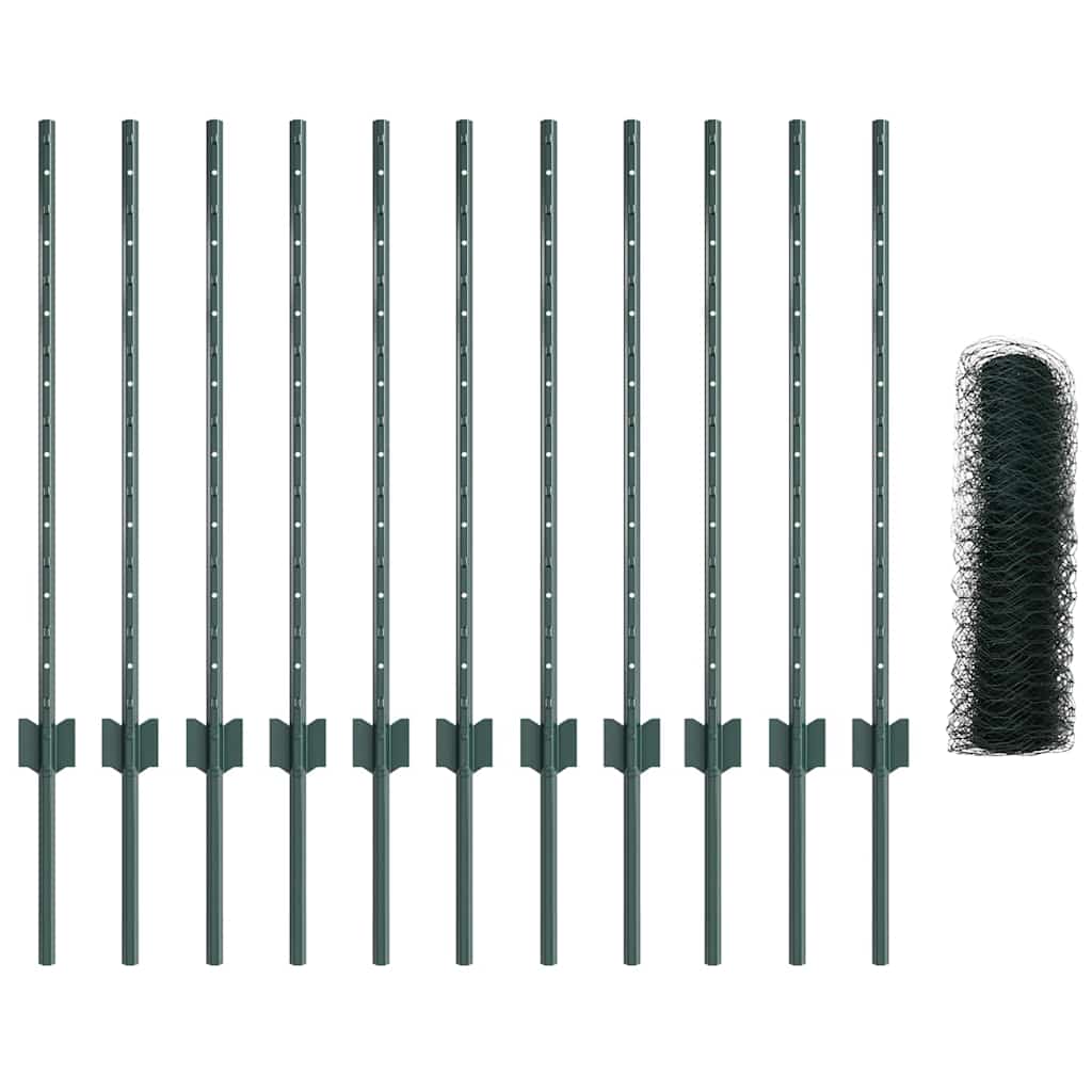 Hexagonal Fence with Post 25 x 0.8 m PVC-Coated Steel Green