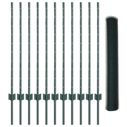 Hexagonal Fence with Post 25 x 1 m PVC-Coated Steel Green Mesh