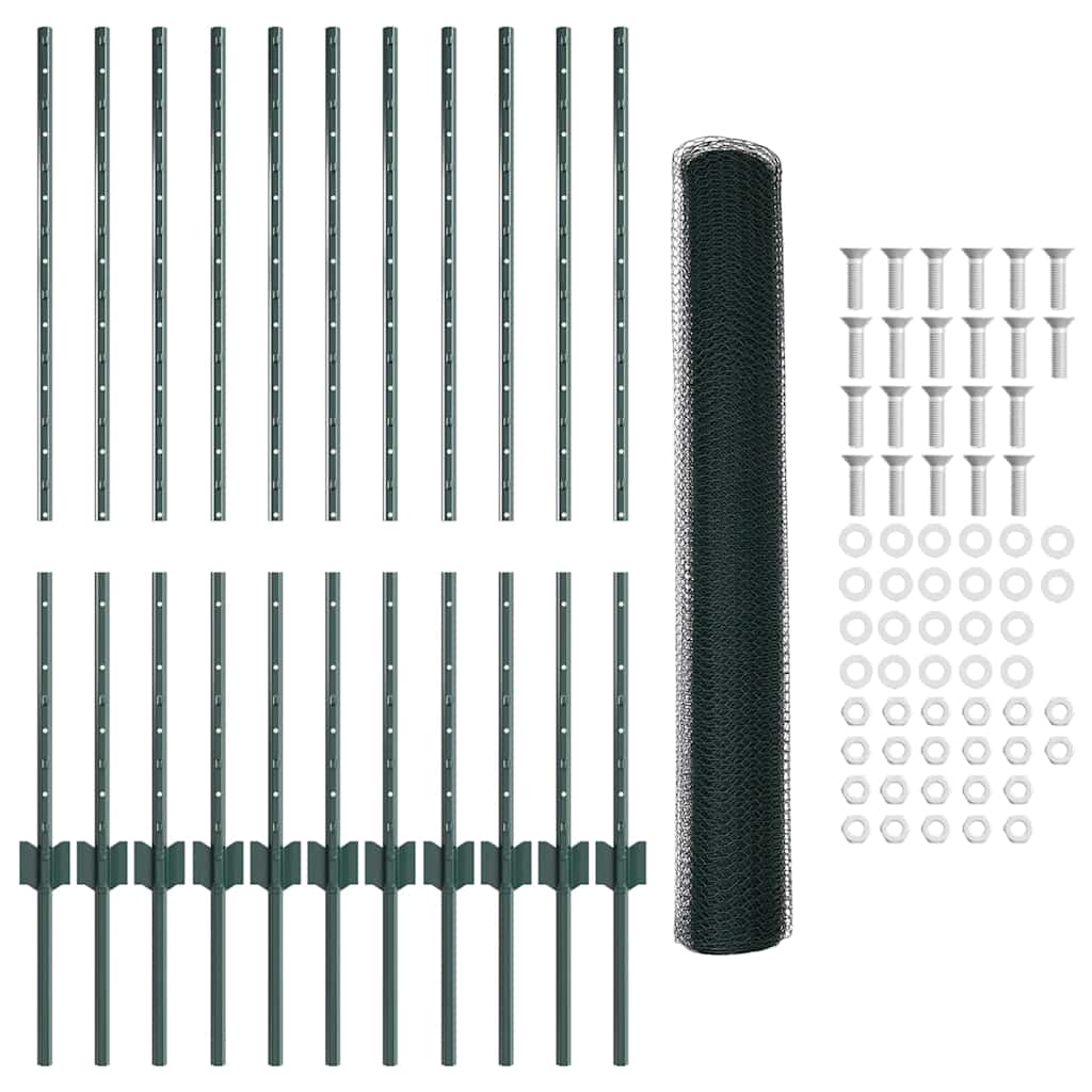 Hexagonal Fence with Post 25 x 1 m PVC-Coated Steel Green Mesh