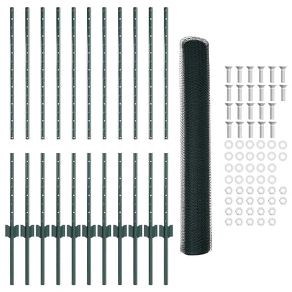 Hexagonal Fence with Post 25 x 1 m PVC-Coated Steel Green Mesh