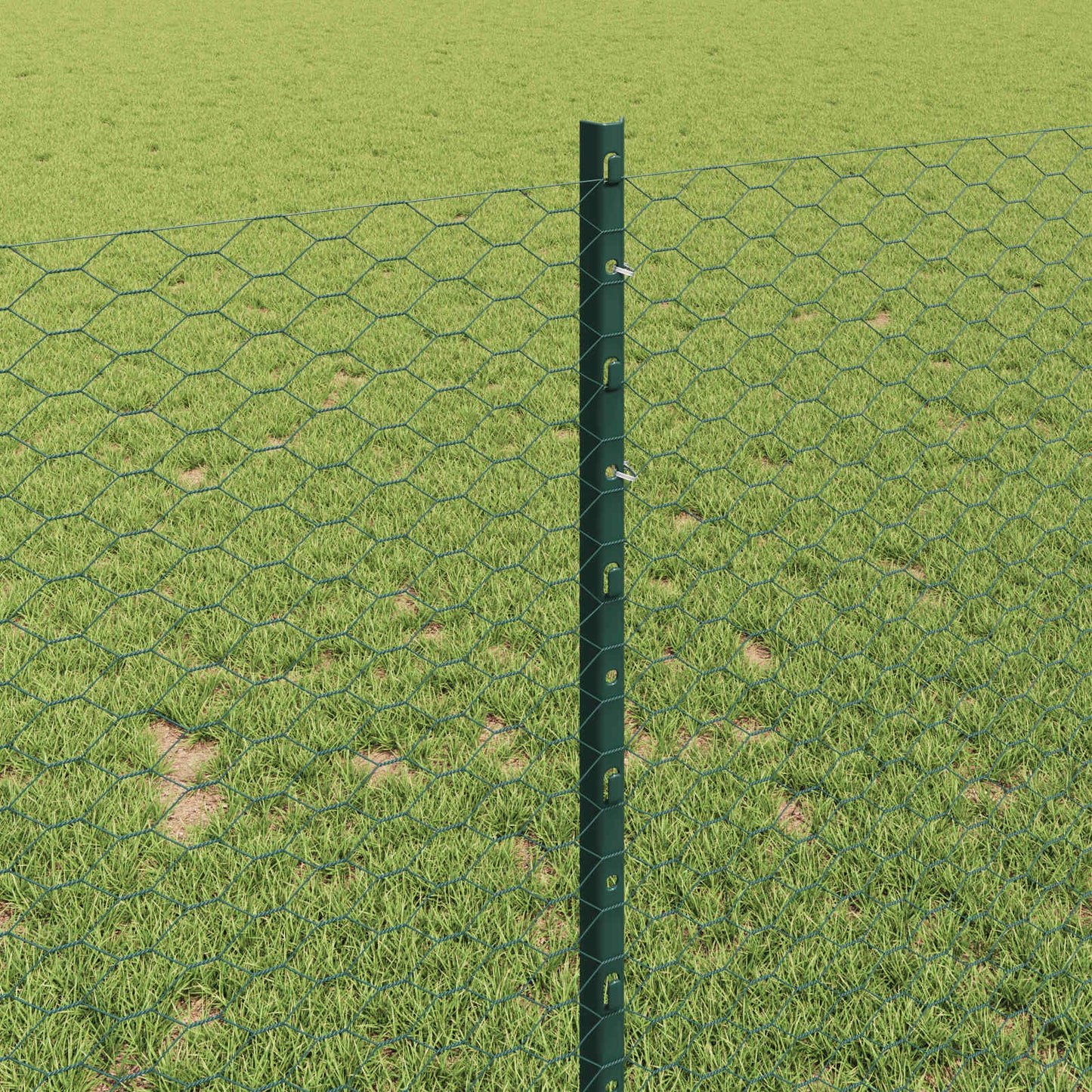Hexagonal Fence with Post 25 x 1 m PVC-Coated Steel Green Mesh