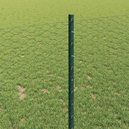 Hexagonal Fence with Post 25 x 1 m PVC-Coated Steel Green Mesh