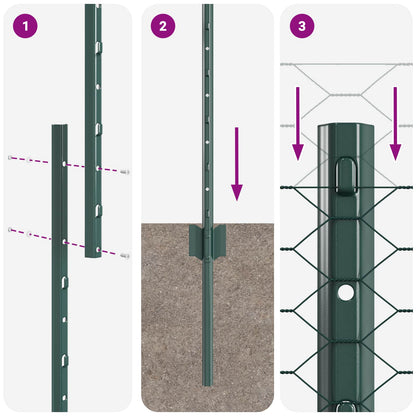 Hexagonal Fence with Post 25 x 1 m PVC-Coated Steel Green Mesh