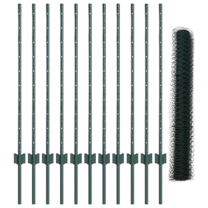 Hexagonal Fence with Post 25 x 1 m PVC-Coated Steel Green Mesh