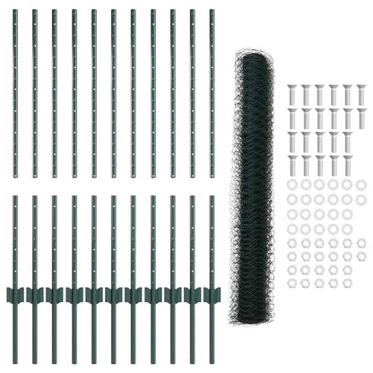 Hexagonal Fence with Post 25 x 1 m PVC-Coated Steel Green Mesh