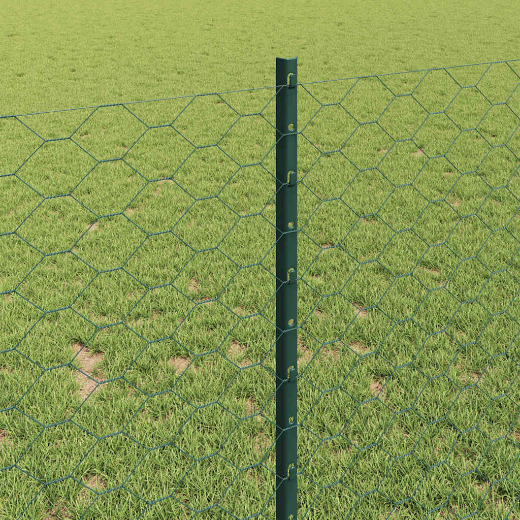 Hexagonal Fence with Post 25 x 1 m PVC-Coated Steel Green Mesh
