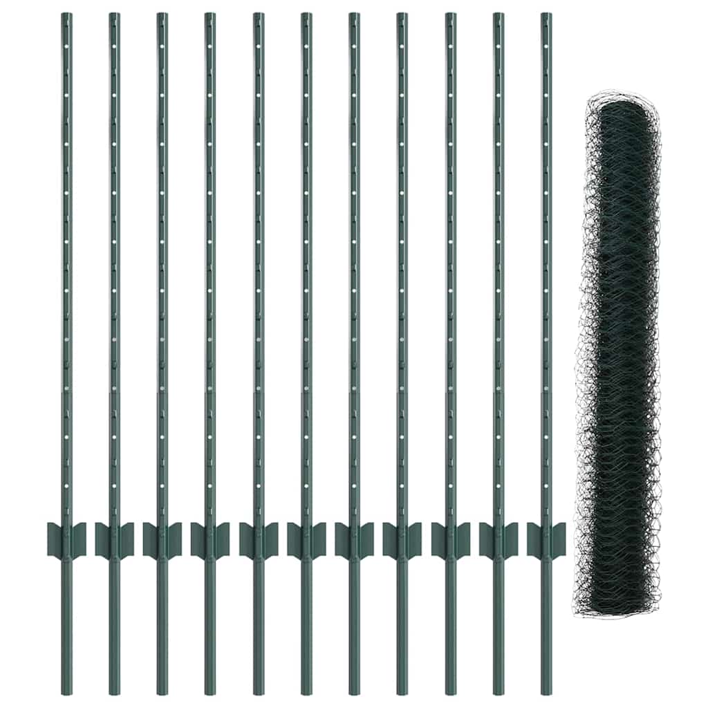 Hexagonal Fence with Post 25 x 1 m PVC-Coated Steel Green Mesh