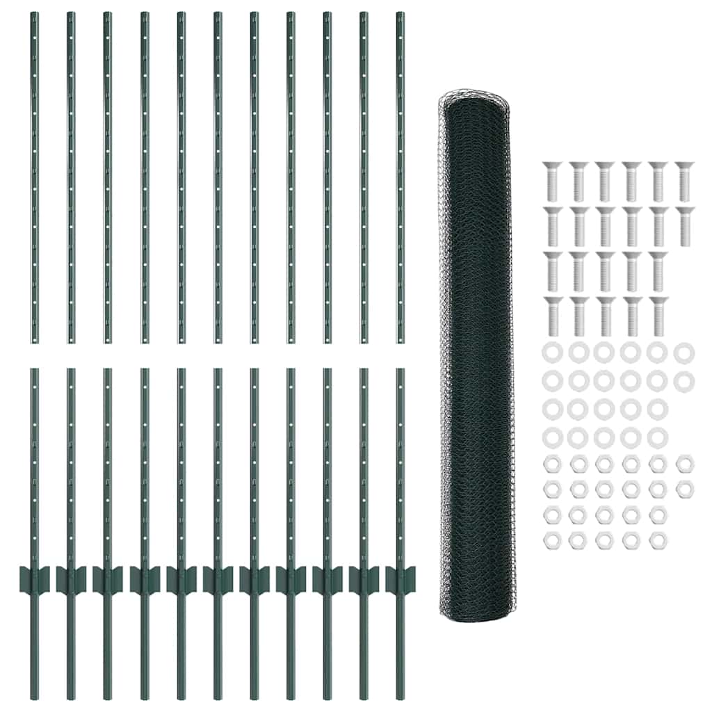 Hexagonal Fence with Post 25 x 1.2 m PVC-Coated Steel Green