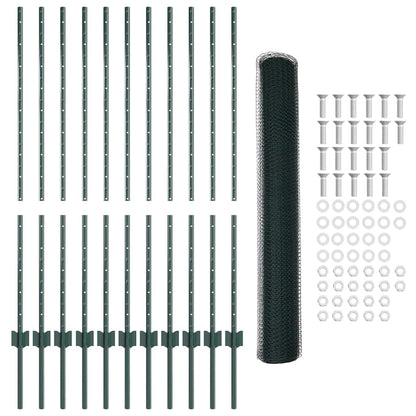 Hexagonal Fence with Post 25 x 1.2 m PVC-Coated Steel Green