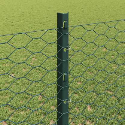 Hexagonal Fence with Post 25 x 1.2 m PVC-Coated Steel Green