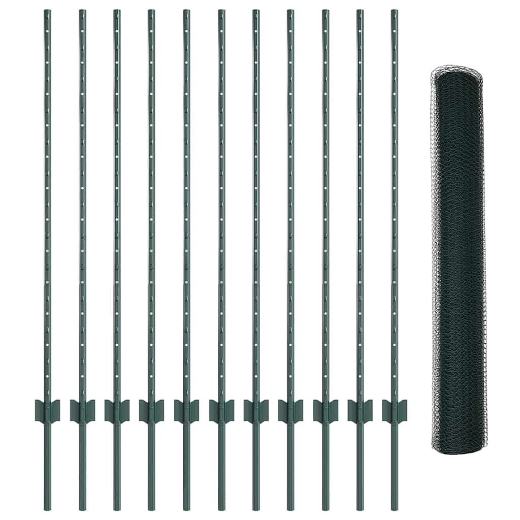 Hexagonal Fence with Post 25 x 1.2 m PVC-Coated Steel Green
