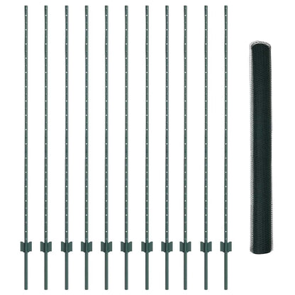Hexagonal Fence with Post 25 x 1.6 m PVC-Coated Steel Green